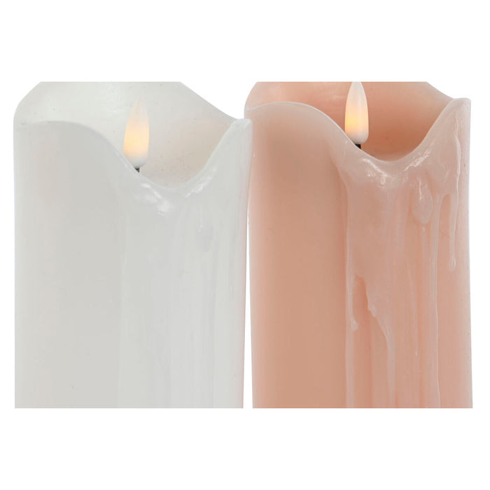 LED Свещ DKD Home Decor Бял Светло розово 7.5 x 7.5 x 20 cm 7,5 x 7,5 x 20 cm (AA) (2 броя)