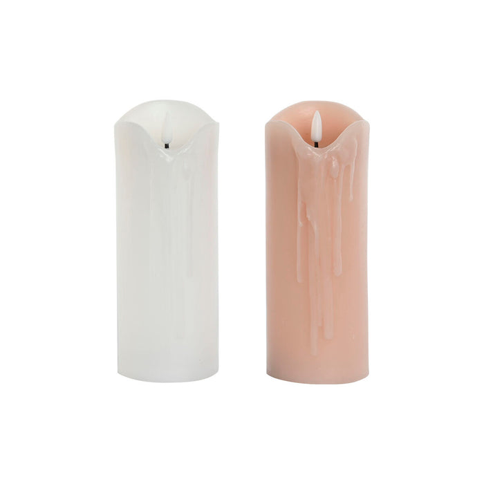 LED Свещ DKD Home Decor Бял Светло розово 7.5 x 7.5 x 20 cm 7,5 x 7,5 x 20 cm (AA) (2 броя)