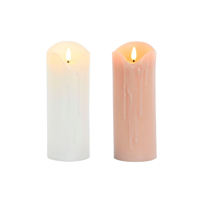 LED Свещ DKD Home Decor Бял Светло розово 7.5 x 7.5 x 20 cm 7,5 x 7,5 x 20 cm (AA) (2 броя)