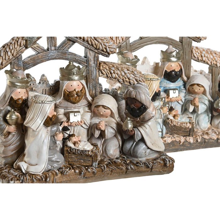Рождествена Коледна Сцена DKD Home Decor Син Бял Кафяв Смола 20 x 7 x 17,5 cm (2 броя)