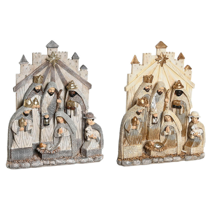 Рождествена Коледна Сцена DKD Home Decor Сив Златен Смола 22 x 6 x 26 cm (2 броя)