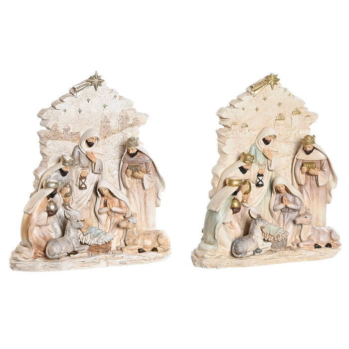 Рождествена Коледна Сцена DKD Home Decor Син Бял Розов Смола 24 x 8 x 27,5 cm (2 броя)