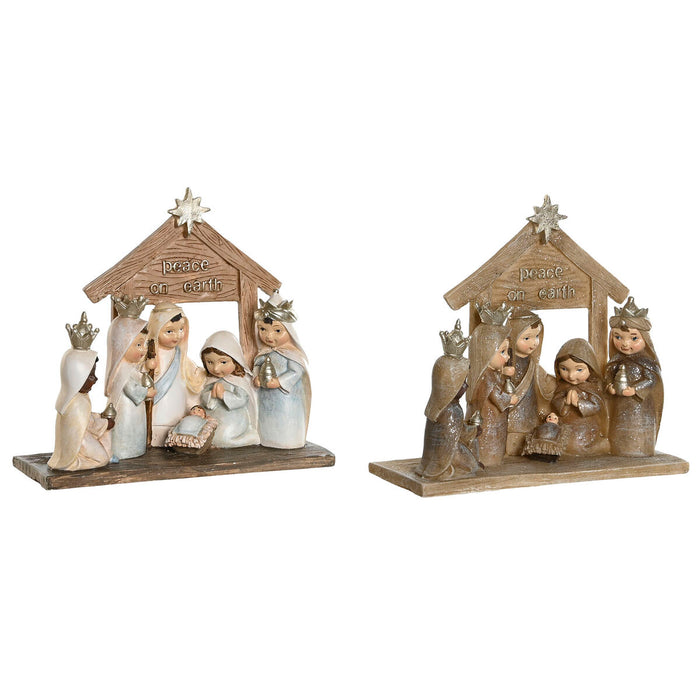 Рождествена Коледна Сцена DKD Home Decor Син Кафяв Златен Смола 7 x 7 x 15,5 cm (2 броя)