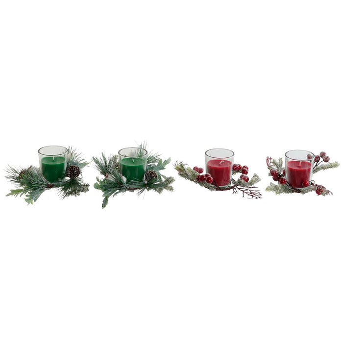 Свещ DKD Home Decor Червен Зелен 5,5 x 5,5 x 6,5 cm (2 броя)