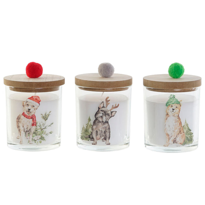 Свещ DKD Home Decor Многоцветен Помпони Коледа 8 x 8 x 9 cm 8 x 8 x 11 cm (3 броя) (2 броя)