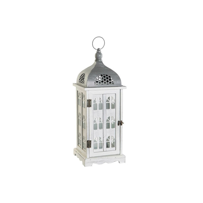 Latern DKD Home Decor Завършек със състаряващо покритие Бял Сив Дървен Кристал Средиземноморско 19 x 19 x 51 cm