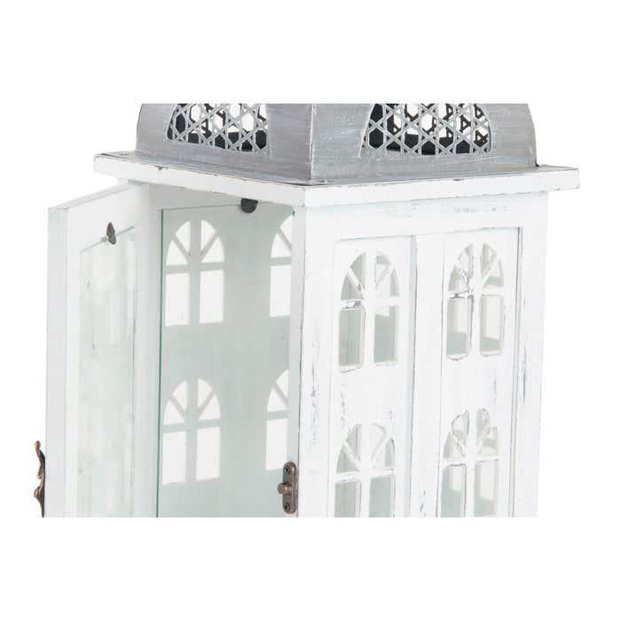 Latern DKD Home Decor Завършек със състаряващо покритие Бял Сив Дървен Кристал Средиземноморско 19 x 19 x 51 cm