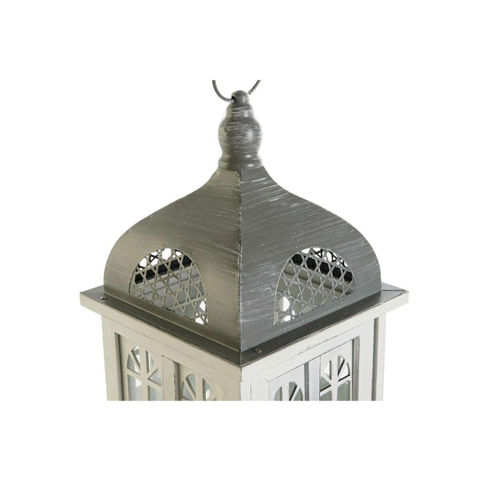Latern DKD Home Decor Завършек със състаряващо покритие Бял Сив Дървен Кристал Средиземноморско 19 x 19 x 51 cm