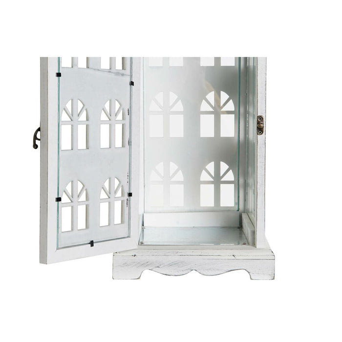 Latern DKD Home Decor Завършек със състаряващо покритие Бял Сив Дървен Кристал Средиземноморско 19 x 19 x 51 cm