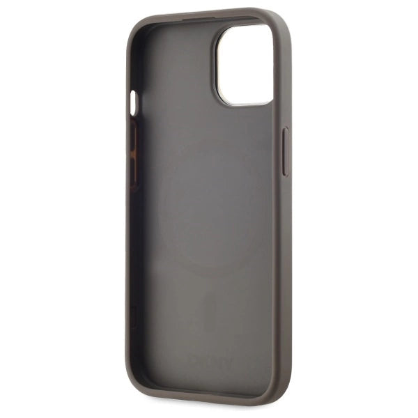 DKNY кожен кариран мономонен калъф MagSafe за iPhone 15 Plus - бежов