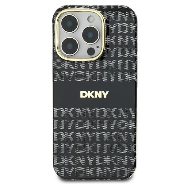 Калъф DKNY Repeat Texture Pattern With Stripe за iPhone 16 Pro - черен