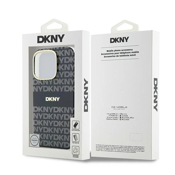 Калъф DKNY Repeat Texture Pattern With Stripe за iPhone 16 Pro Max - черен