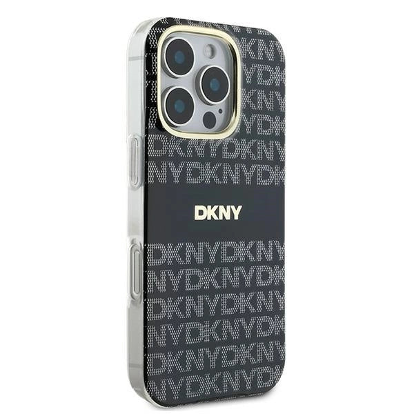 Калъф DKNY Repeat Texture Pattern With Stripe за iPhone 16 Pro Max - черен