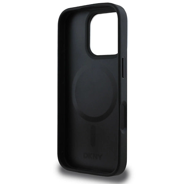 Калъф DKNY Plain Silver Logo MagSafe за iPhone 16 Pro Max - черен