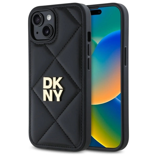 Калъф DKNY Quilted Stack Logo iPhone 15 - черен