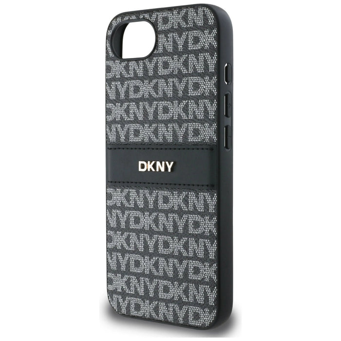 Калъф DKNY Repeat Texture Pattern with Tonal Stripe за iPhone 16e - черен
