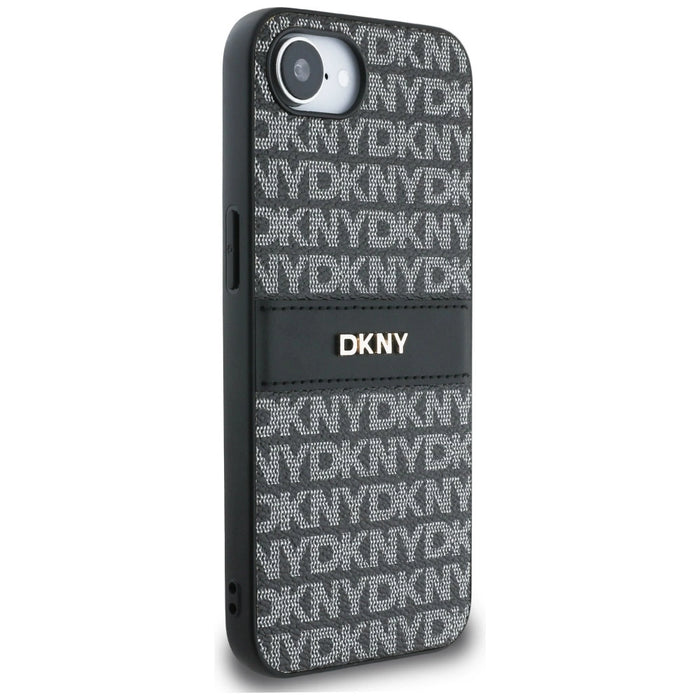 Калъф DKNY Repeat Texture Pattern with Tonal Stripe за iPhone 16e - черен