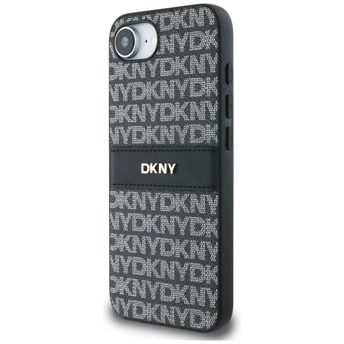 Калъф DKNY Repeat Texture Pattern with Tonal Stripe за iPhone 16e - черен