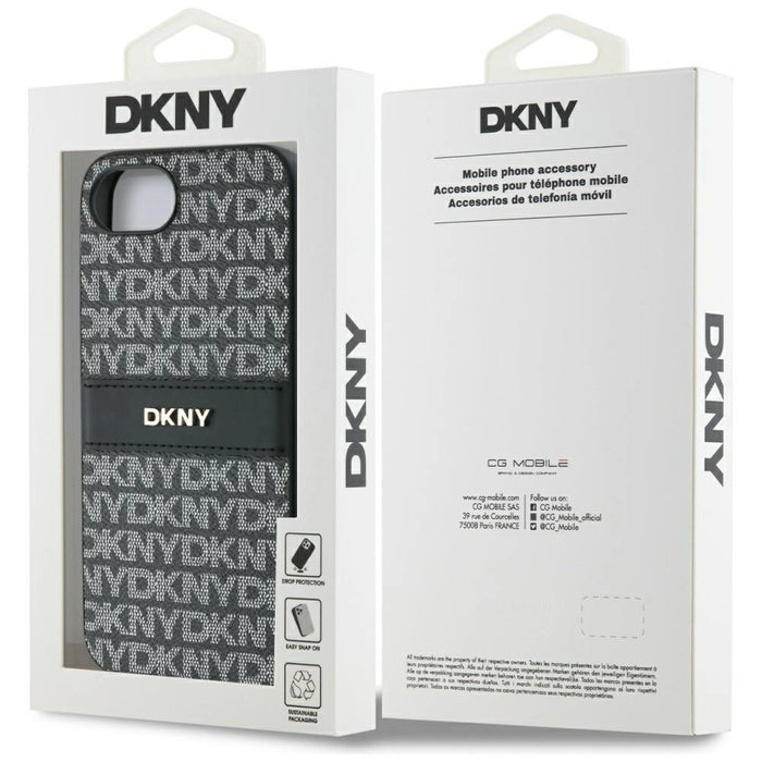 Калъф DKNY Repeat Texture Pattern with Tonal Stripe за iPhone 16e - черен