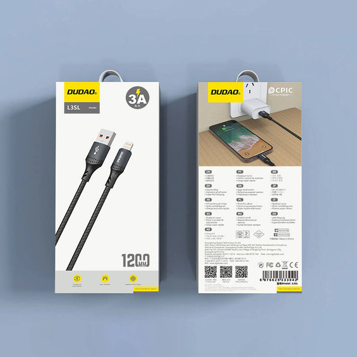 Dudao 3A 30W L3SL USB-A - Lightning Cable Braided 1.2m - Черен