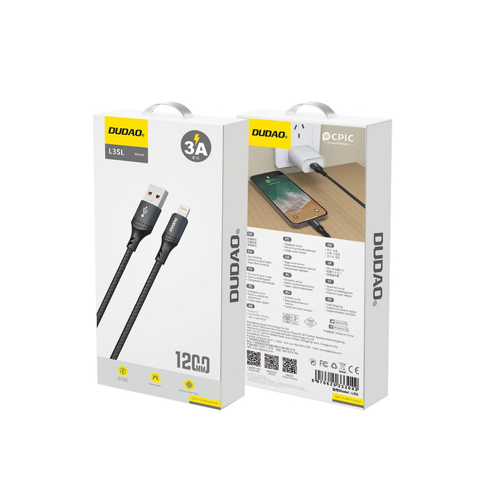 Dudao 3A 30W L3SL USB-A - Lightning Cable Braided 1.2m - Черен