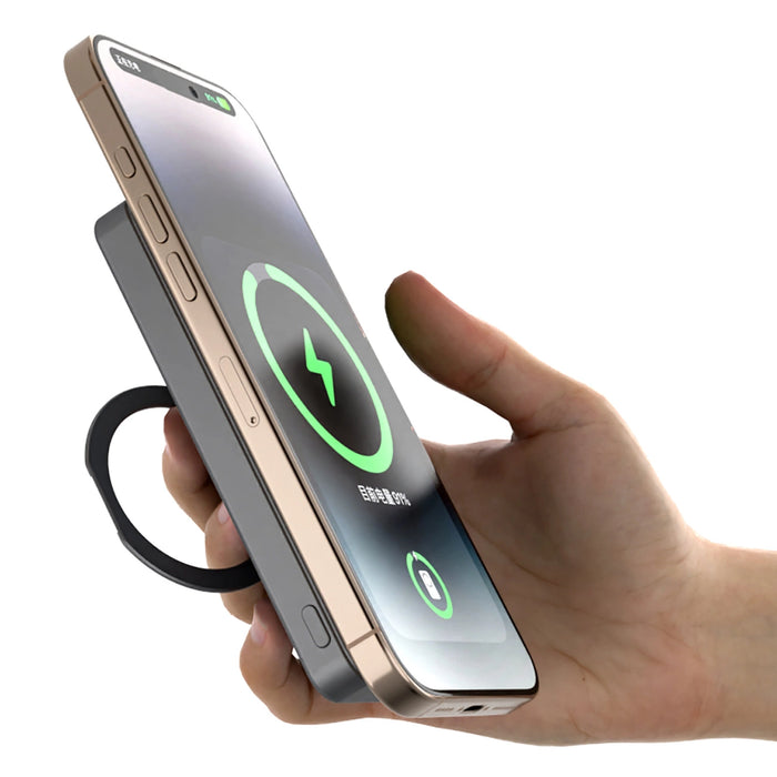 Dudao K28 10000mAh PD 22.5W MagSafe Преносима батерия Powerbank с метален корпус и стойка за пръстени - сребрист