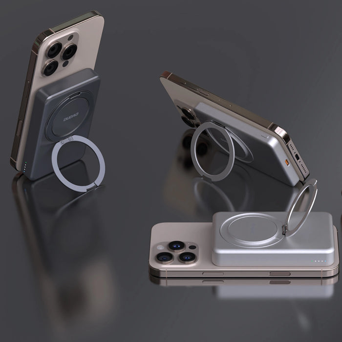 Dudao K28 10000mAh PD 22.5W MagSafe Преносима батерия Powerbank с метален корпус и стойка за пръстени - сребрист