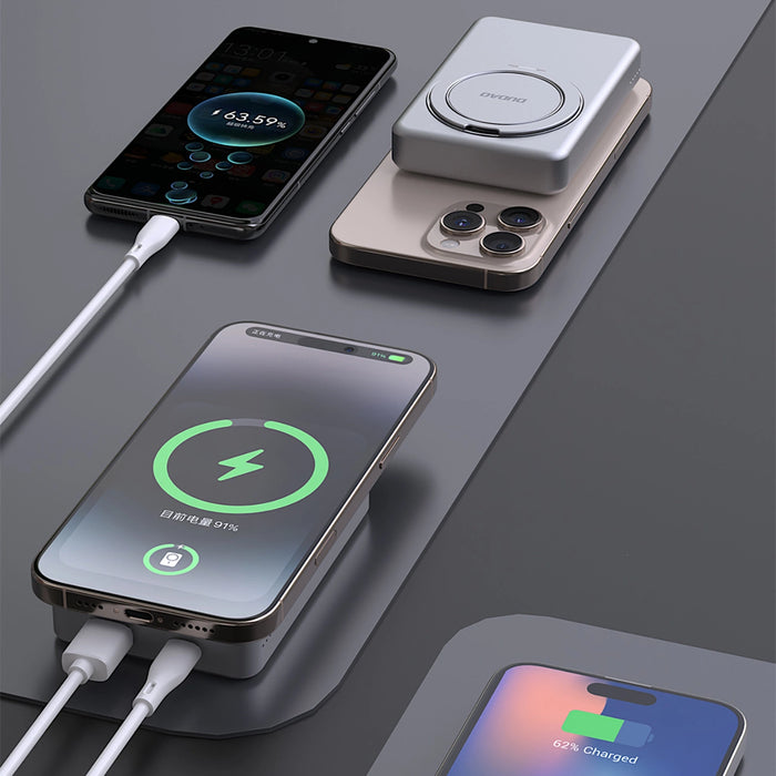 Dudao K28 10000mAh PD 22.5W MagSafe Преносима батерия Powerbank с метален корпус и стойка за пръстени - сребрист