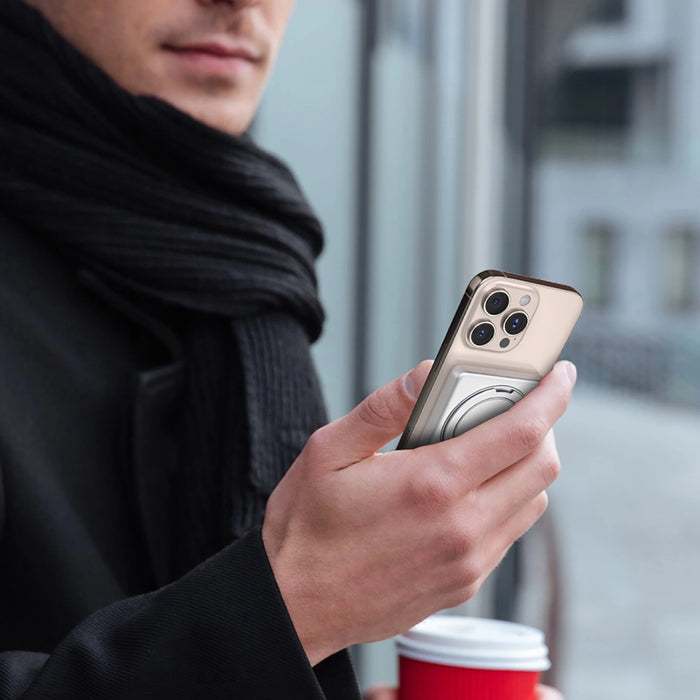 Dudao K28 10000mAh PD 22.5W MagSafe Преносима батерия Powerbank с метален корпус и стойка за пръстени - сребрист