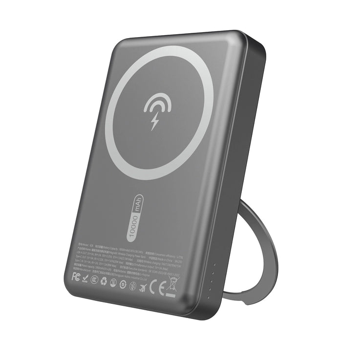 Dudao K28 10000mAh PD 22.5W MagSafe Преносима батерия Powerbank с метален корпус и стойка за пръстен - сив