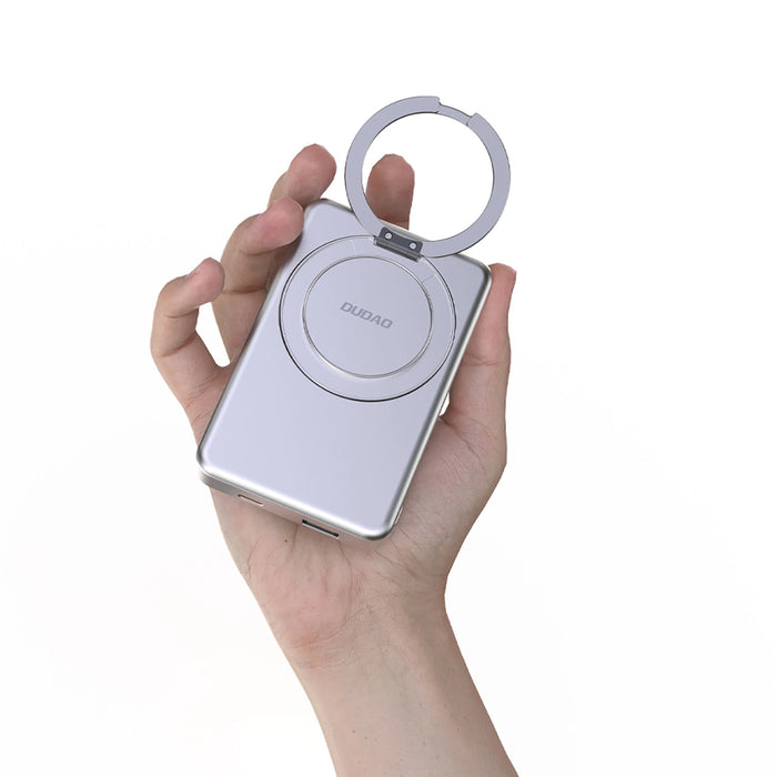 Dudao K28 10000mAh PD 22.5W MagSafe Преносима батерия Powerbank с метален корпус и стойка за пръстен - сив