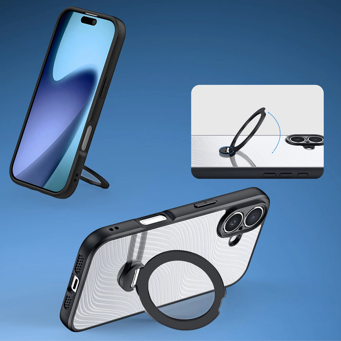 Калъф Dux Ducis Aimo Mag с магнитен пръстен и стойка за iPhone 17 – Черен