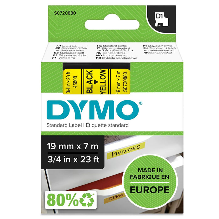 Ламинирана лента за етикетиране Dymo D1-19 45808 LabelManager™ Черен Жълт (5 броя)