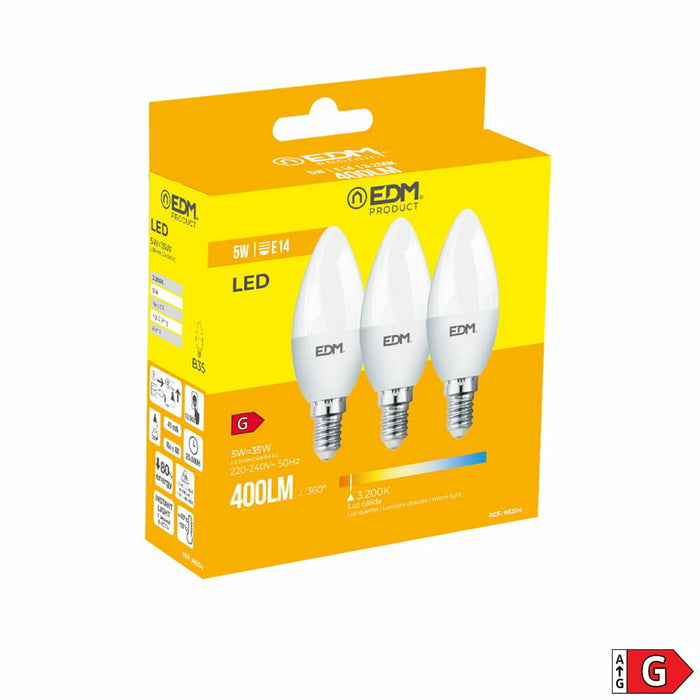 Опаковка от 3 LED крушки EDM 98204 G 35 W 5 W 50 W E14 400 lm Ø 3,6 x 10 cm (3200 K)