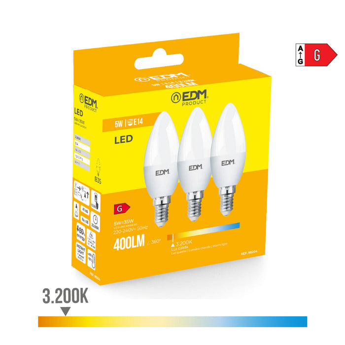 Опаковка от 3 LED крушки EDM 98204 G 35 W 5 W 50 W E14 400 lm Ø 3,6 x 10 cm (3200 K)