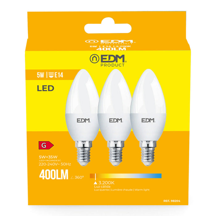 Опаковка от 3 LED крушки EDM 98204 G 35 W 5 W 50 W E14 400 lm Ø 3,6 x 10 cm (3200 K)