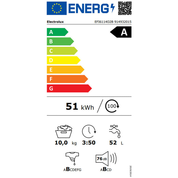 Перална машина Electrolux EFI6114O2B 10 kg 1400 rpm