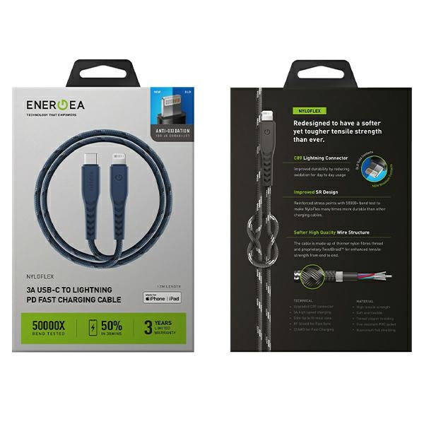 ENERGEA кабел Nyloflex USB-C - LightningC94 MFI 1,5 м, син