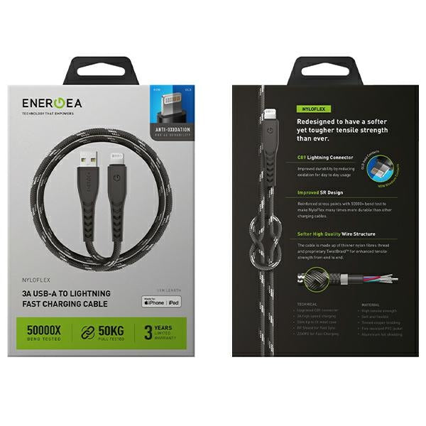 ENERGEA Nyloflex кабел Lightning 1.5 м, черен, MFI
