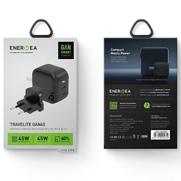 Мережно зарядно ENERGEA Travelite PD-PPS, черно, US+EU