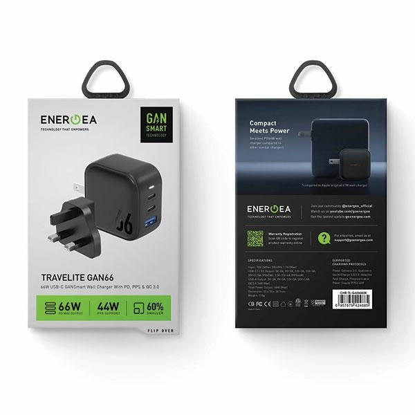 Зарядно ENERGEA Travelite 66W 3.0 US+EU, черно
