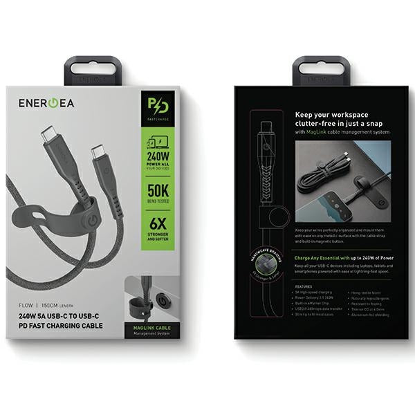 Кабел ENERGEA Flow 0.5m, черен, USB-A към USB-C, 5A, PD Fast Charge
