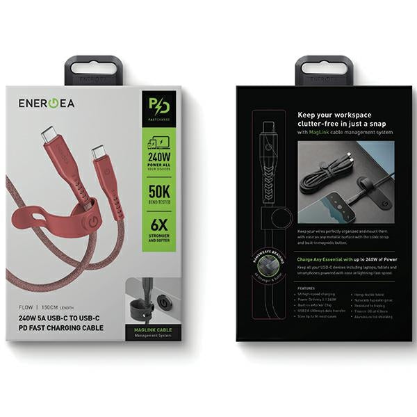 Кабел ENERGEA Flow 0.5m 5A PD Fast Charge, червен