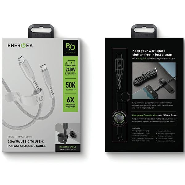 Кабел ENERGEA Flow 0,5m, бял, USB-C/Lightning, 5A PD Fast Charge