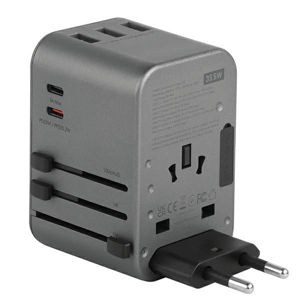 Зарядно ENERGEA 35.5W 4в1 адаптер US/UA/EU/UK, сиво