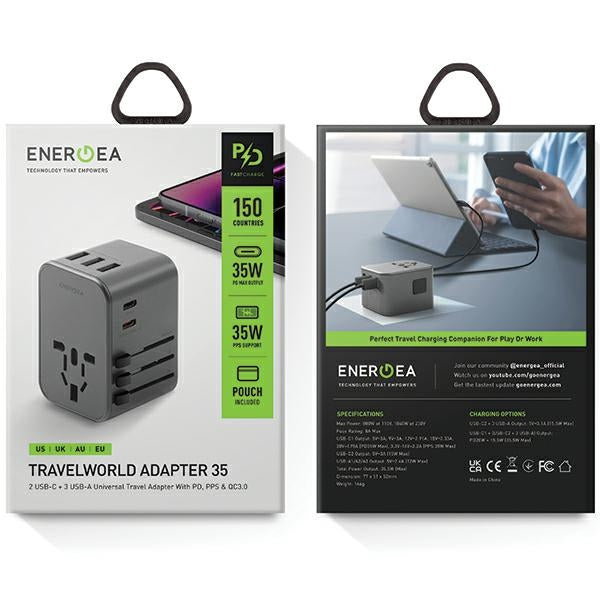 Зарядно ENERGEA 35.5W 4в1 адаптер US/UA/EU/UK, сиво