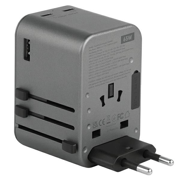 Зарядно ENERGEA 65W 4в1 адаптер US/UA/EU/UK, сив/gunmetal