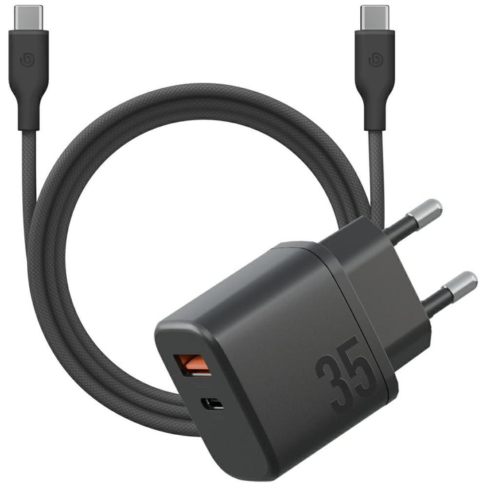 Зарядно Bazic Goport Velox Kit 1xUSB-C 1xUSB-A GaN 35W с плетен кабел, черно