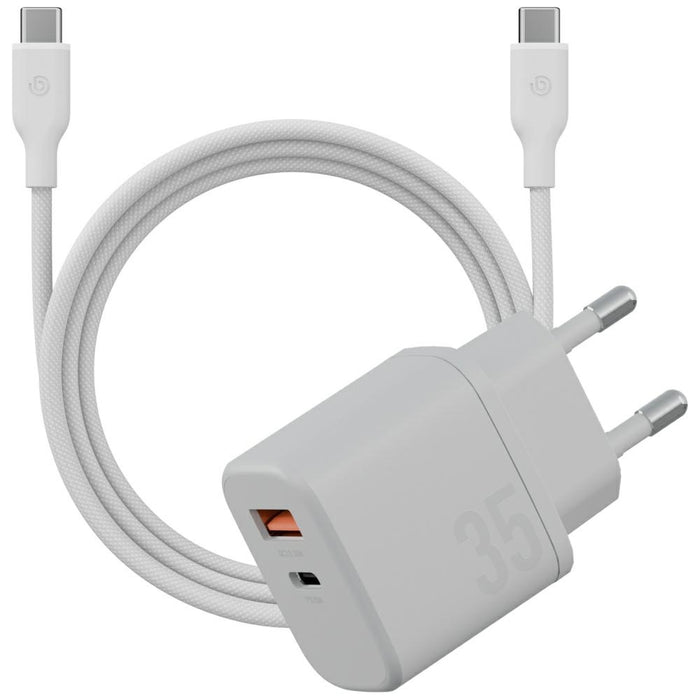Зарядно ENERGEA Bazic Goport Velox Kit GaN 35W с плетен кабел, бял