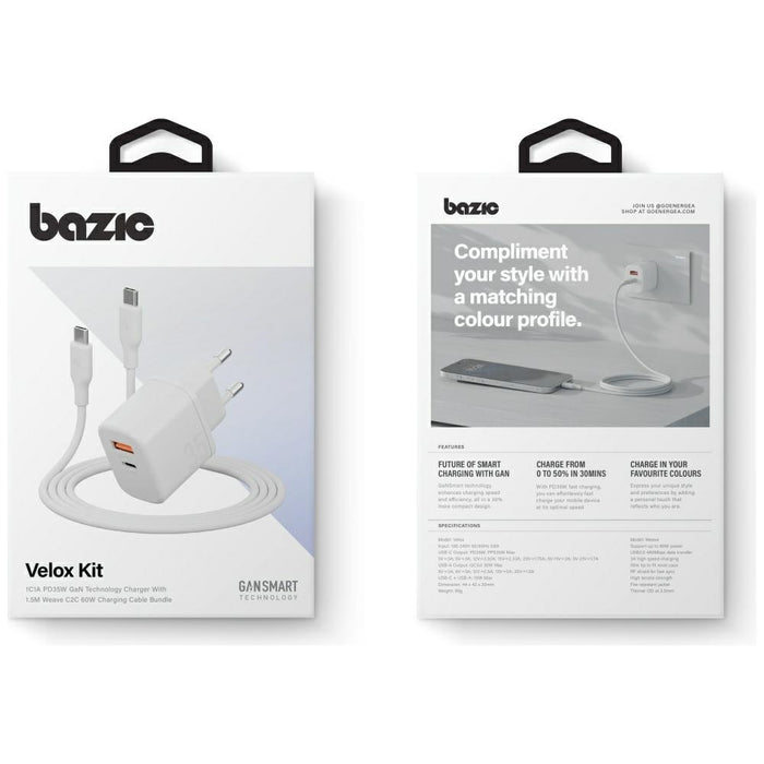 Зарядно ENERGEA Bazic Goport Velox Kit GaN 35W с плетен кабел, бял